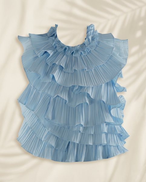 Baby Blue Peep Show Frill Halter Blouse