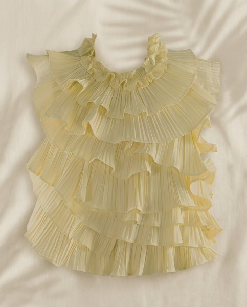 Butter Yellow Peep Show Frill Halter Blouse