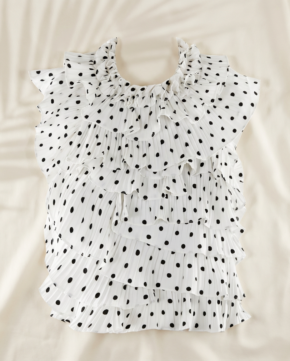 White Polkadot Peep Show Frill Halter Blouse
