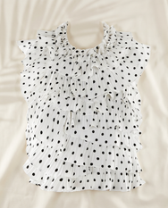 White Polkadot Peep Show Frill Halter Blouse