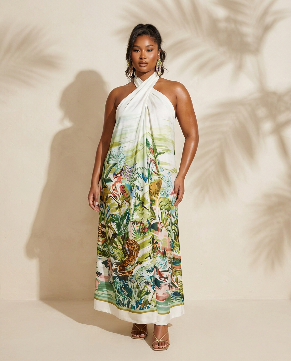 Tropical Eden Halter Maxi Dress