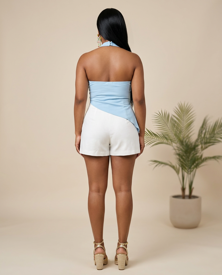 Blue Petal Sculpt Halter Top