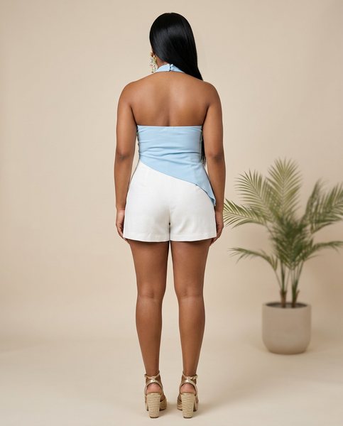 Blue Petal Sculpt Halter Top