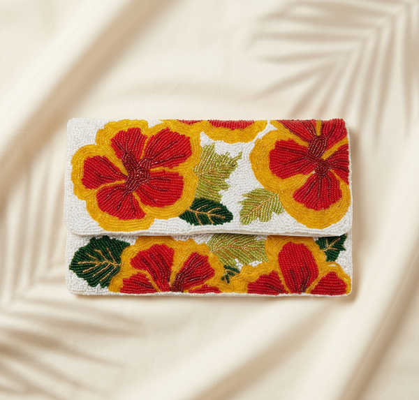 Hibiscus Haze Beaded Clutch