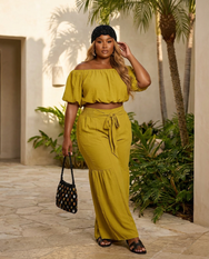 Chartreuse Isla Off Shoulder Co Ord