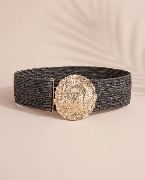 Mocha Shell Raffia Stretch Belt