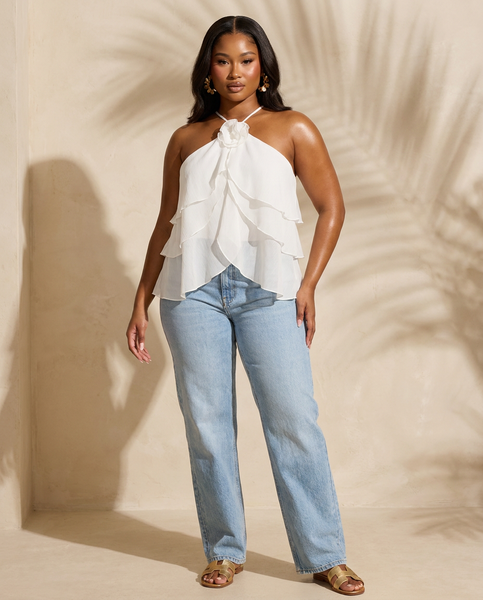Blanc Fleur Flounce Top