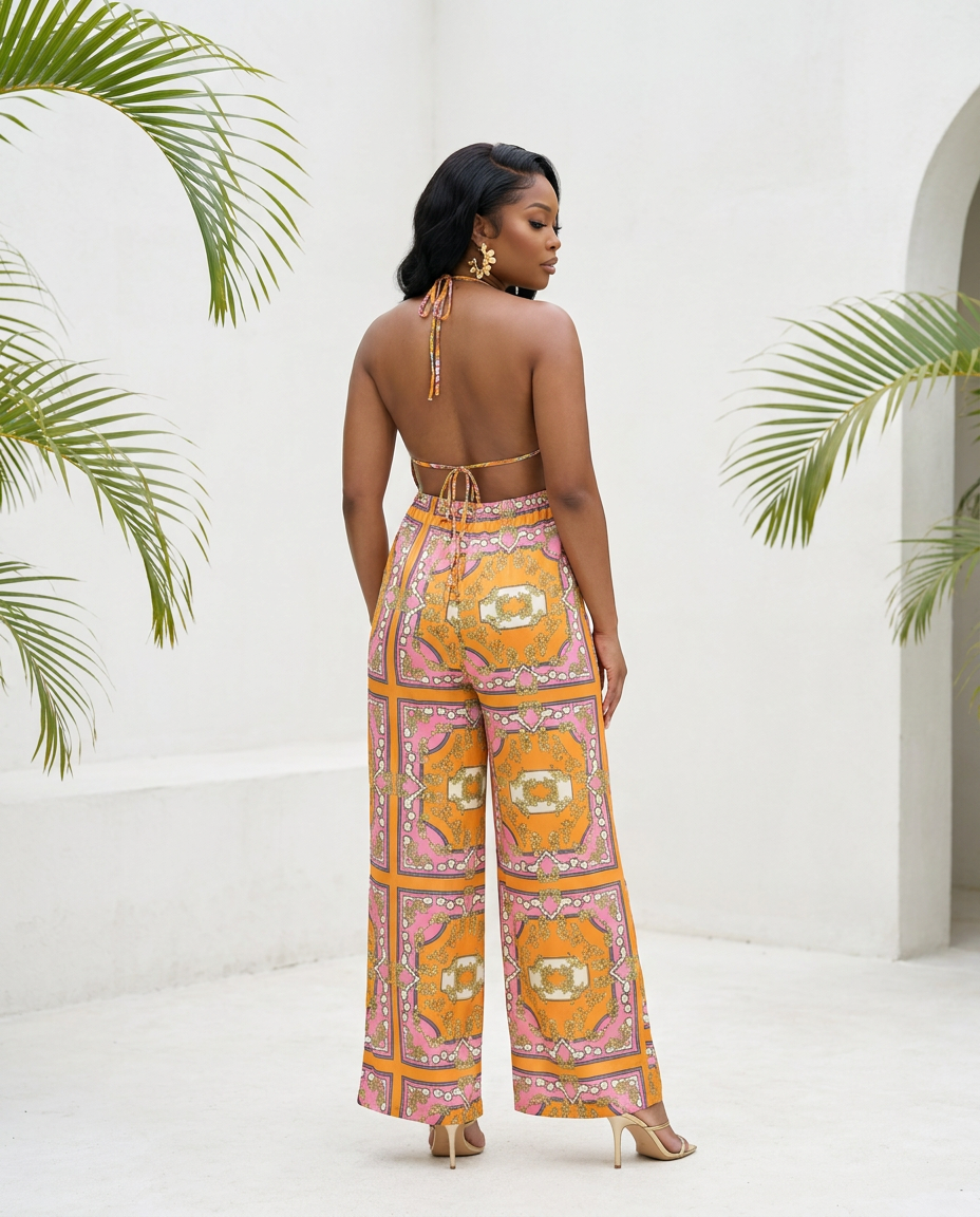 Sorrento Sunset Printed Halter Jumpsuit