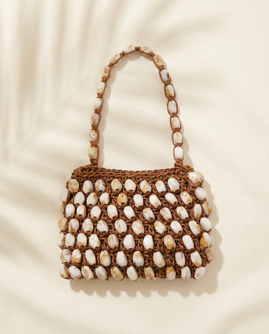 Mocha Tides Beaded Shell Bag
