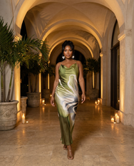 Sea Glass Satin Maxi Dress