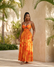 Tangerine Tease Cutout Maxi Dress
