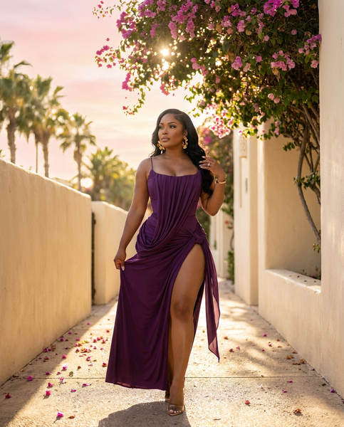 Plum Privé Draped Maxi Dress