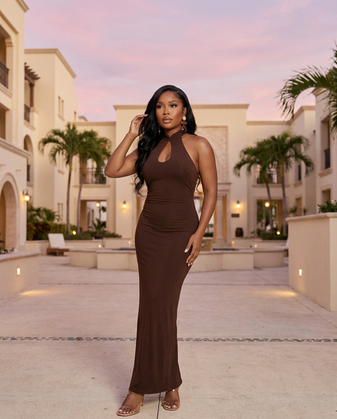 Mocha Maven Keyhole Maxi Dress