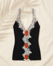 Black Amour Jewel Lace Halter Top