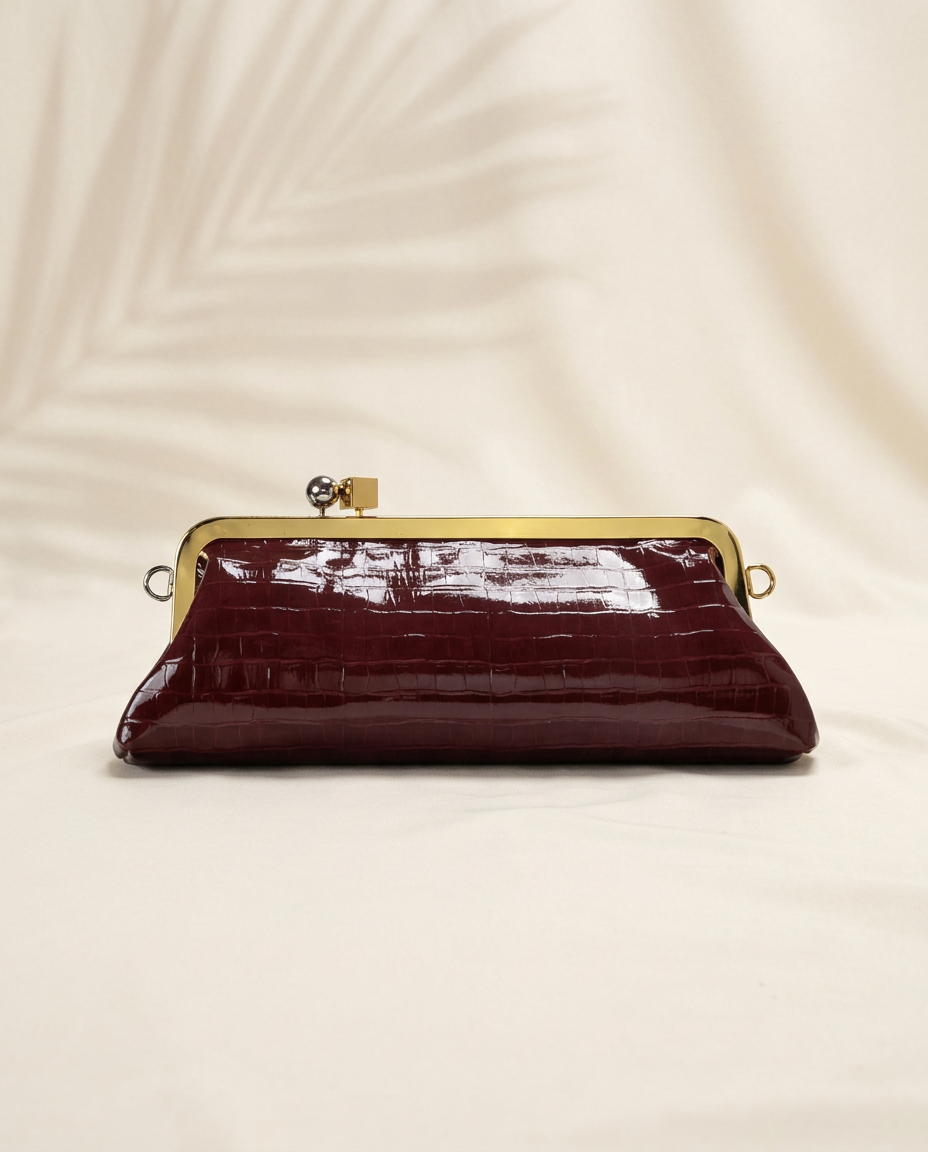 Cherrywood Croc Kisslock Clutch