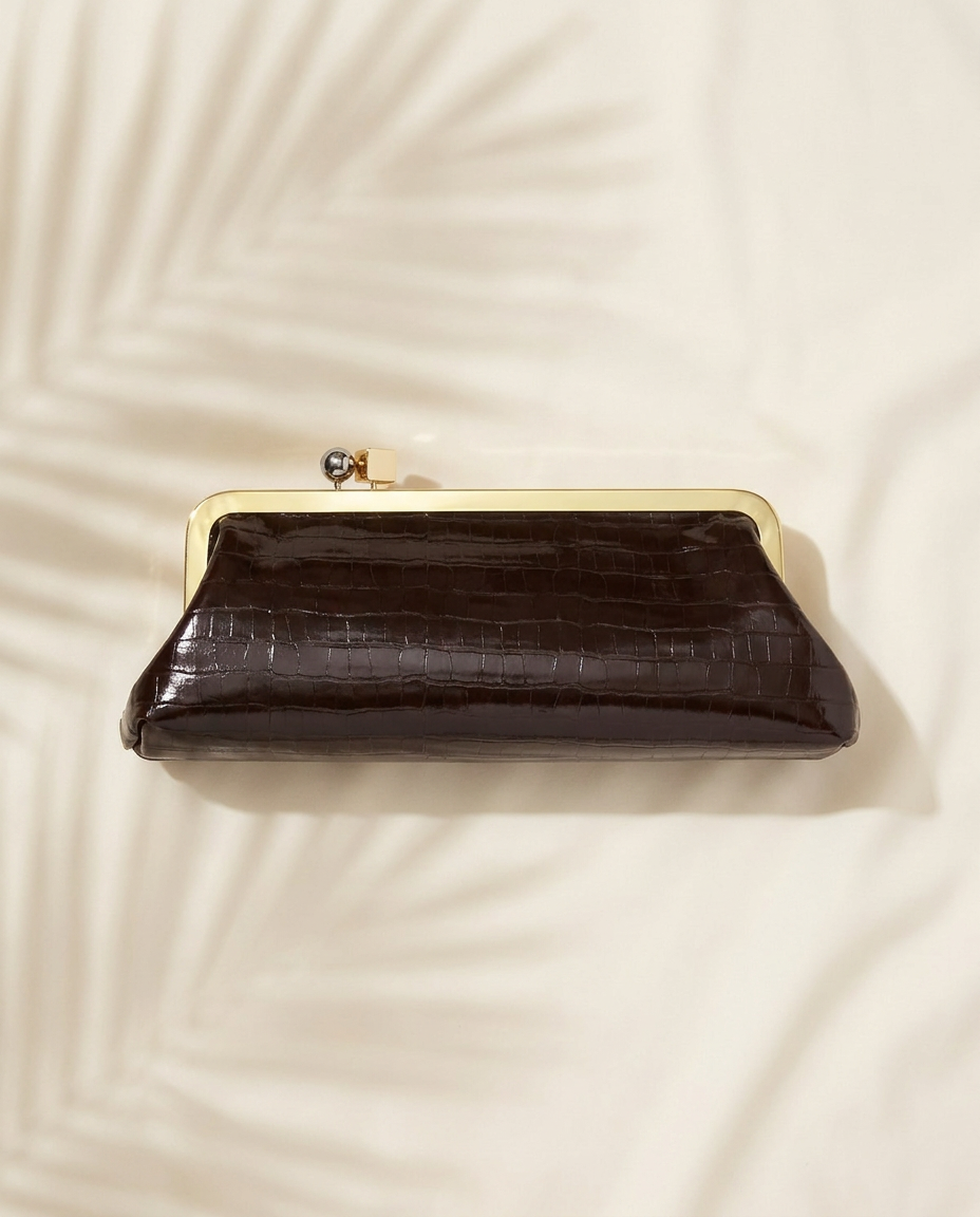 Mahogany Croc Kisslock Clutch