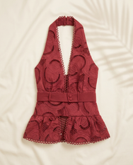 Wine Belladonna Lace Halter Top
