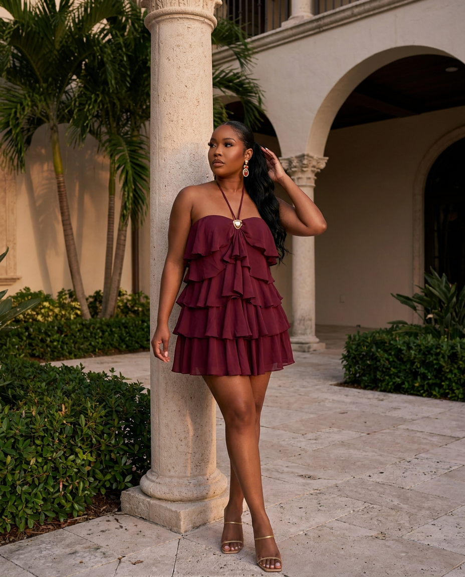 Bordeaux Belle Frill Mini Dress