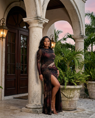 Merlot Oud Mesh Maxi Dress