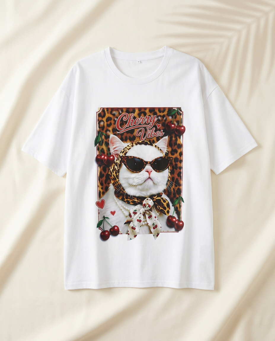 Feline Diva Graphic Oversized Tee