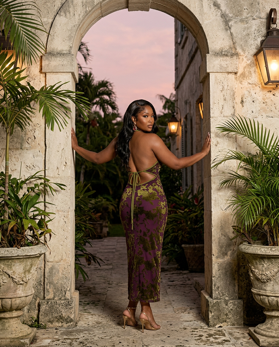 Violet Versailles Floral Halter Midi Dress